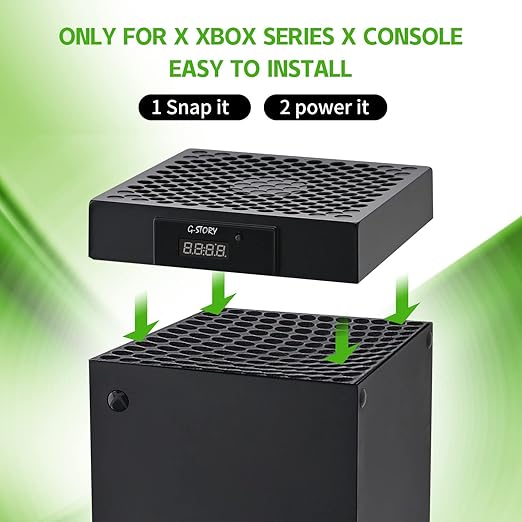 G-STORY Cooling Fan for Xbox Series X with Automatic Fan Speed Adjustable by Temperature, LED Display, High Performance Cooling, Low Noise, 3 Speed 1500/1750/2000RPM (140MM) with RGB LED