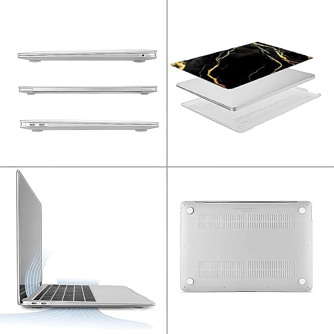 Compatible with MacBook Air 13.3 13.6 Inch Case 2022 2021 2020 2019 Plastic Hard Shell Case Cover,13.6 Air (A2681) M2 2022, Black Marble