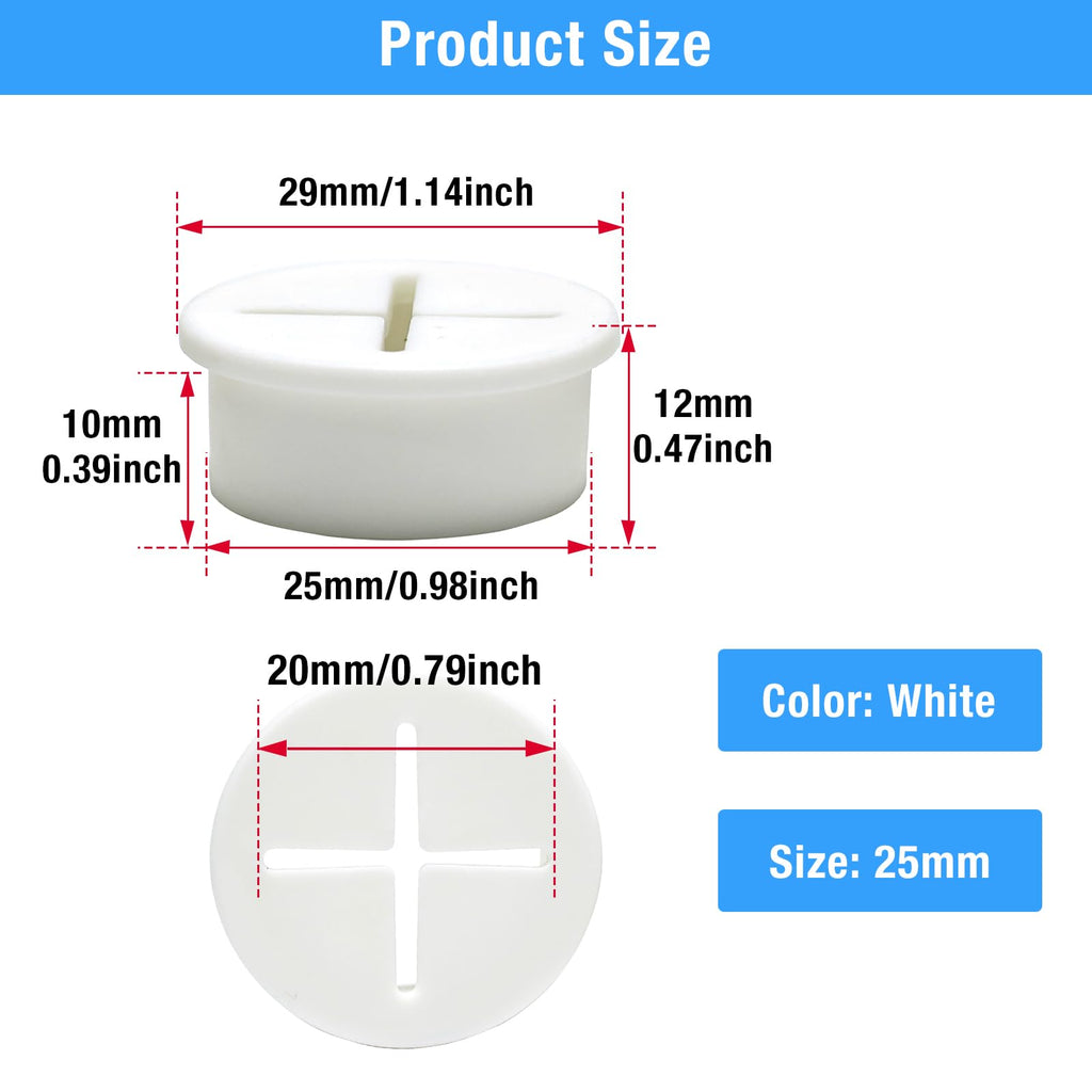 BOPOREAE Desk Grommet, 1 in 25 mm White 15 Pcs Silicone Rubber Grommets