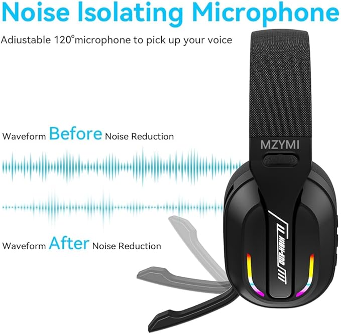 2.4GHz Wireless Gaming Headset for PC, PS5, PS4, Switch - Bluetooth 5.4, 20H Battery, with ENC Noise Canceling Microphone, Cool Lighting, 40mm Drivers,for Wired Mode Xbox Series -Black
