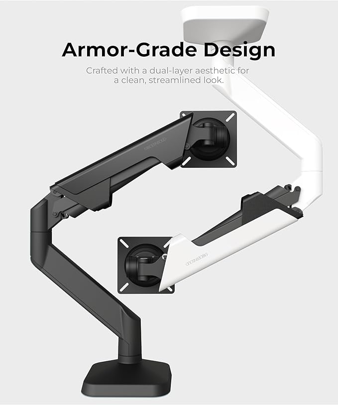Heavy Duty Monitor Arm Desk Mount for 34 to 49 Inch Ultrawide Curved Flat Monitors, Supports 14 to 38 lbs, Smooth Gas Spring Movement, VESA 75x75/100x100, White, Classic