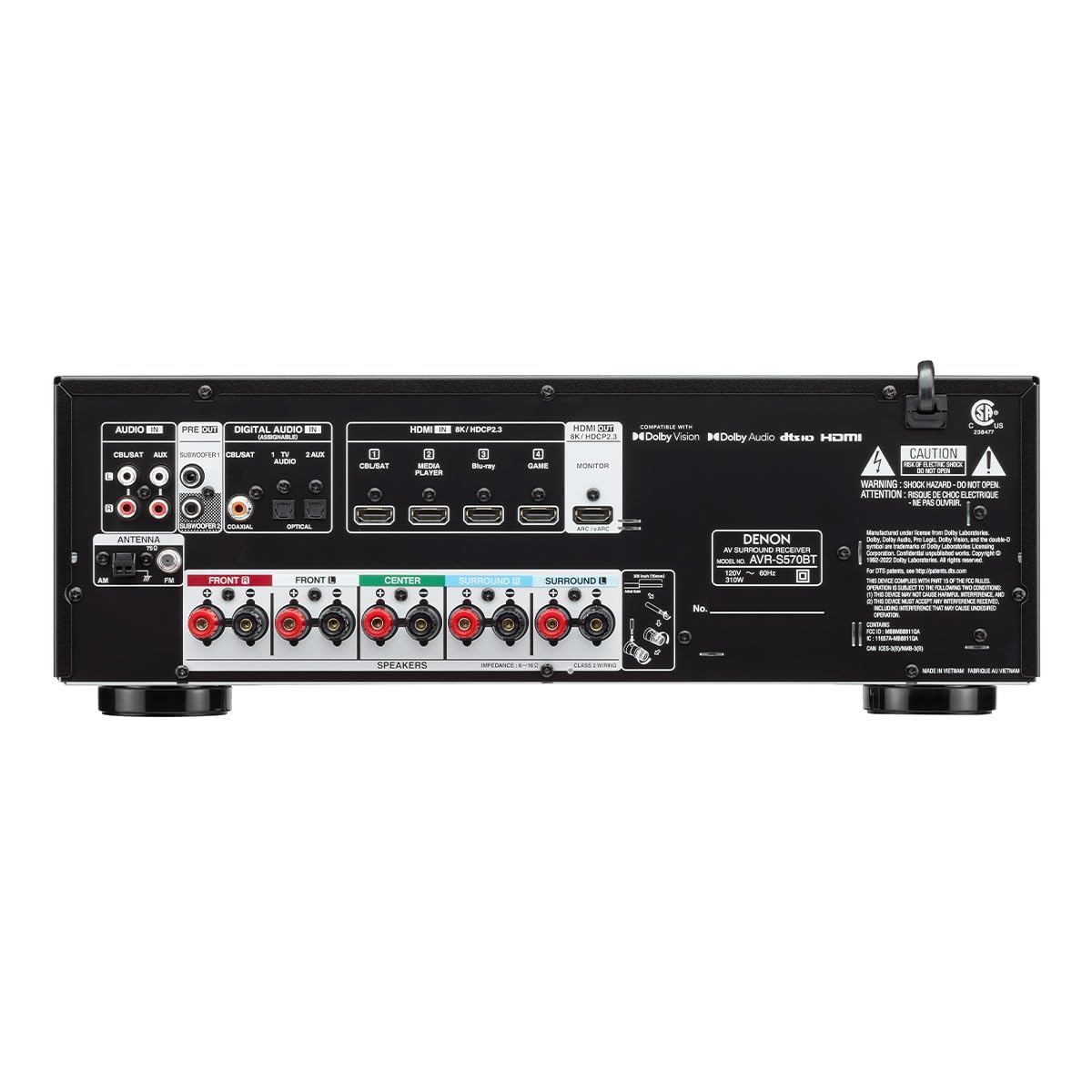 Denon AVR-S570BT AV Receiver 5.2 Channel 8K Ultra HD Audio & Video, Stereo Receivers, Denon AVR Wireless Streaming Bluetooth, (4) 8K HDMI Inputs, eARC, HD Setup Assistant
