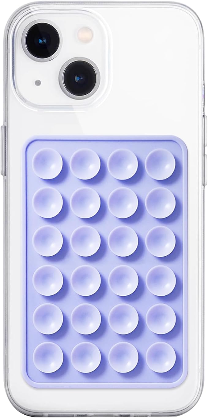 Silicone Suction Phone Case Mount, Non Slip Sticky Phone Grip for Cellphone, Silicon Adhesive Suction Cup Phone Mount, Strong Grip Holder for Selfies and Videos (Lavender)