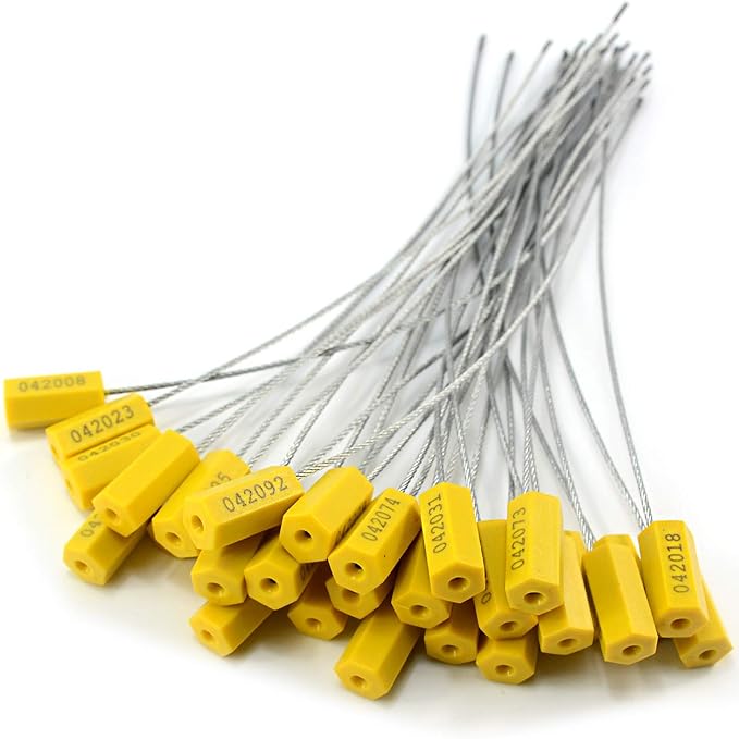 Leadseals(R) 100 Steel Cable Seals Metal Security Seal Numbered Metal Truck Trailer Seals Security Tags Tamper Evident Tags Container Seals Pull Tight Steel Wire Seals (Yellow, 100pcs)