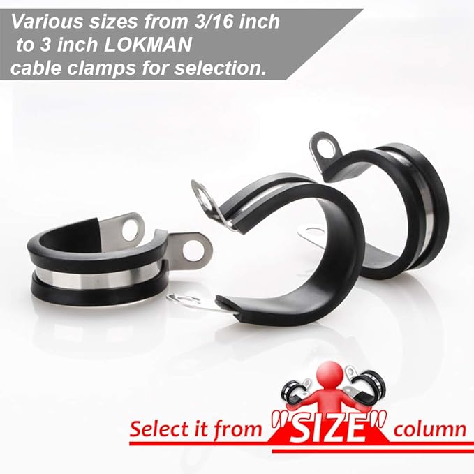 LOKMAN 20 Pack 1-1/4 Inch Stainless Steel Cable Clamp, Rubber Cushioned Insulated Clamp, Conduit Wire Holder Strap Clips for Tube, Pipe or Wire Cord Installation