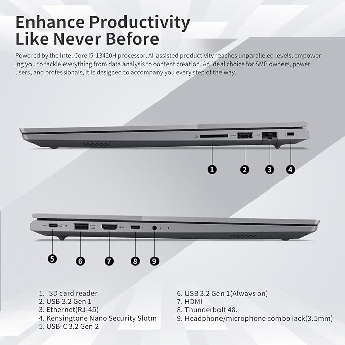 Lenovo ThinkBook 16 Business Laptop, 16" FHD+ Display, 8-Core Intel i5-13420H, 16GB DDR5 RAM, 1TB SSD, HDMI, SD Card Reader, Wi-Fi 6, Windows 11 Pro, Bundle with Targus USB-C 100W Docking Station