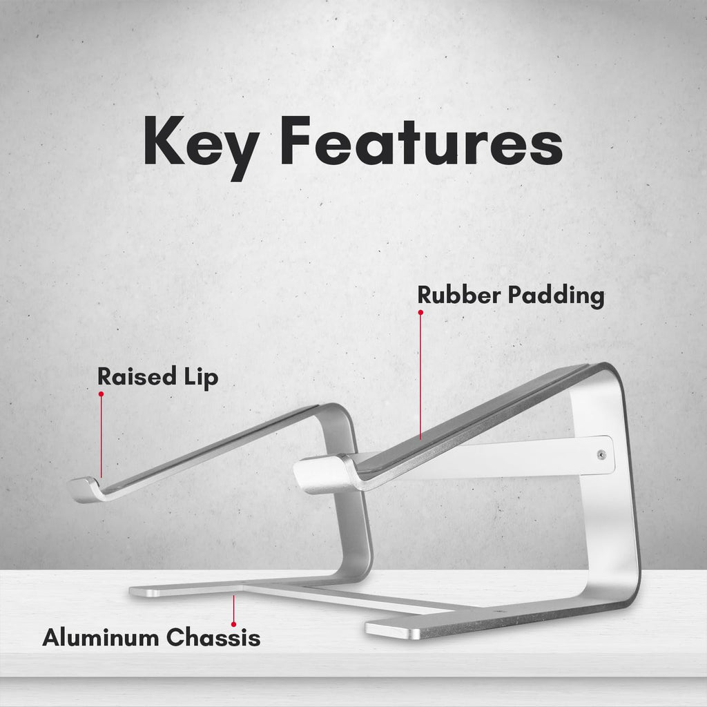 Macally Aluminum Laptop Stand for Desk - Works with All MacBook/Pro/Air & Laptops Between 10” to 17.3” - Sleek and Sturdy Laptop Riser - (ASTAND), Silver Aluminum