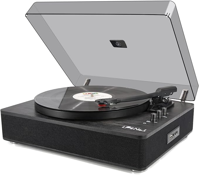 Record Player Vinyl Turntables with Built-in Speakers and USB Play&Recording Belt-Driven Vintage Phonograph Record Player 3 Speed for Entertainment and Home Decoration(Black Wood)