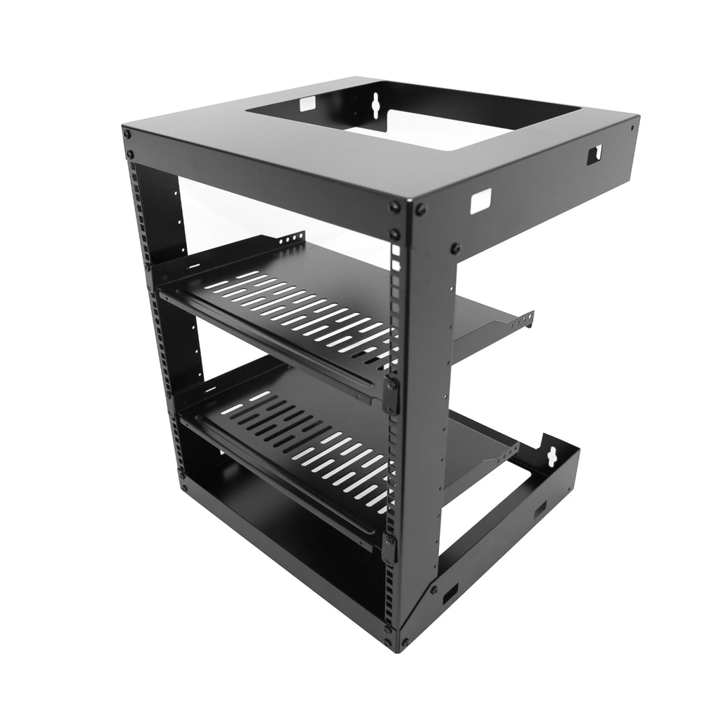 GlobalRack 15U Wall Mount Open Frame, 18" Depth, w/ 2X 1U Shelves