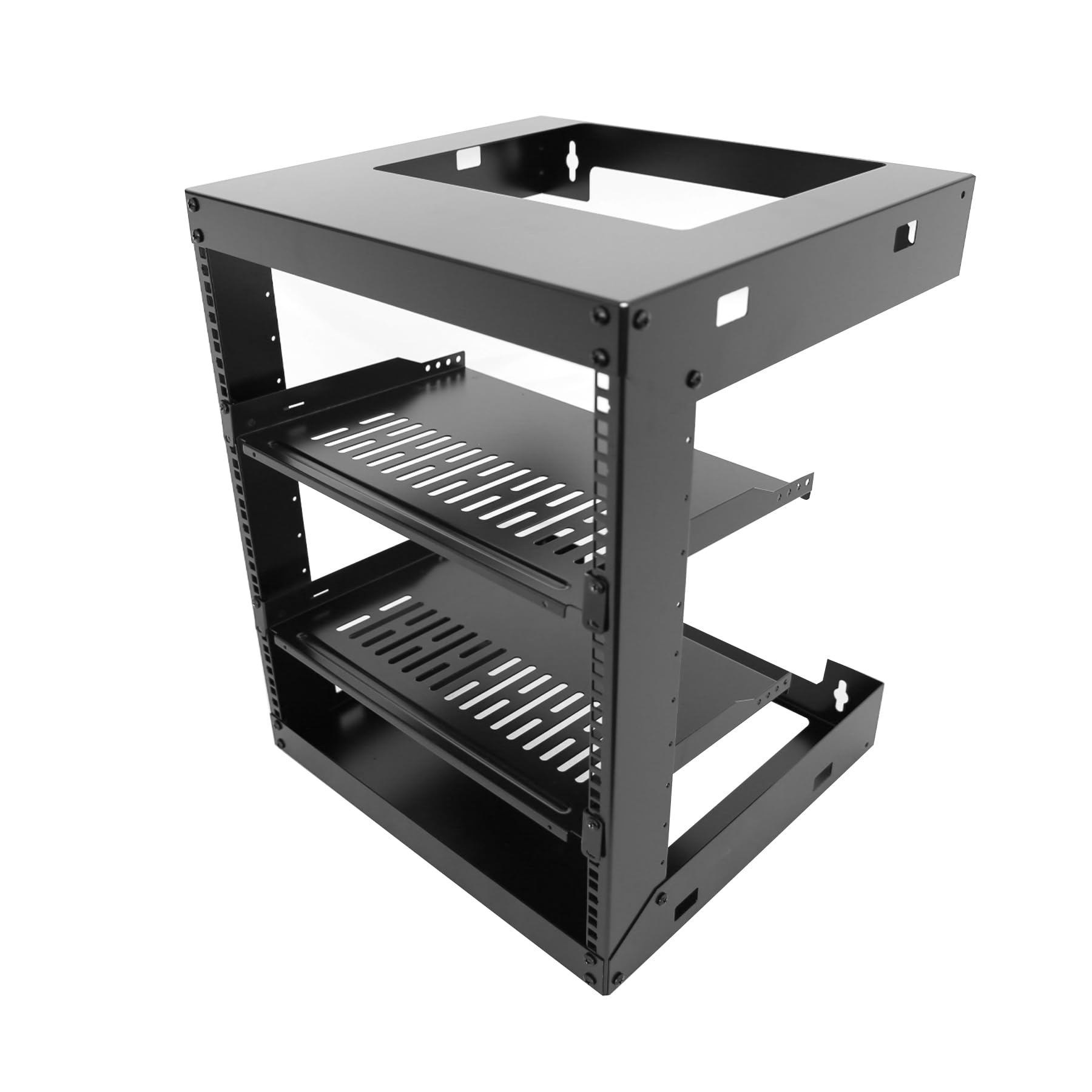 GlobalRack 12U Wall Mount Open Frame, 18" Depth, w/ 2X 1U Shelves
