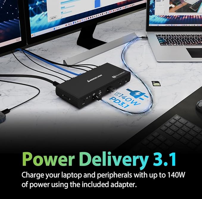 IOGEAR Quantum Thunderbolt 5 Dock Pro - 10 Devices - 80gbps - 2.5G - TB5 Host Dual 8K 60hz / Triple 4K Display 120hz - USB-A, SD 4.0, Audio - TAA - 140W Host Power - Includes PSU - Win 11 — GTD58KTAA