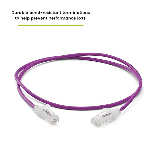 TRUECABLE Cat6 Component Rated Patch Cable, Unshielded (U/UTP), 2ft, Purple, 28AWG Solid Copper, Snagless 10G High-Speed Ethernet Cable, PoE++ 4PPoE 100W, UL Listed, RoHS-3, 5 Pack