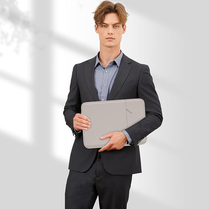 MOSISO Laptop Case 16 inch, 15-15.6 inch Laptop Sleeve Compatible with MacBook Pro 16 M4 M3 M2 M1, HP Acer Dell Lenovo ASUS Notebook, Polyester Vertical Computer Sleeve Bag with Pocket, Stone Gray