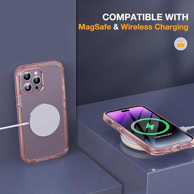 Miracase Glass Series Designed for iPhone 14 Pro Max Case 6.7 Inch, Upgrade Full-Body Bumper Case with Built-in 9H Tempered Glass Screen Protector, with Camera Lens Protector, Clear Pink