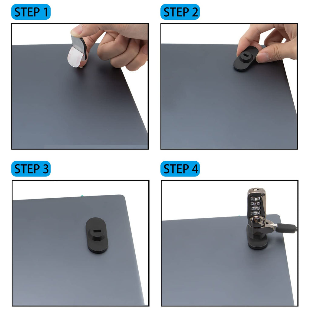 Zolunu 5Pack Anti Theft Self-Adhesive Security Plate with Slot for Cables to Lock Down Laptops, Mac Book, Tablets, iPad, or Other Computer (Black)