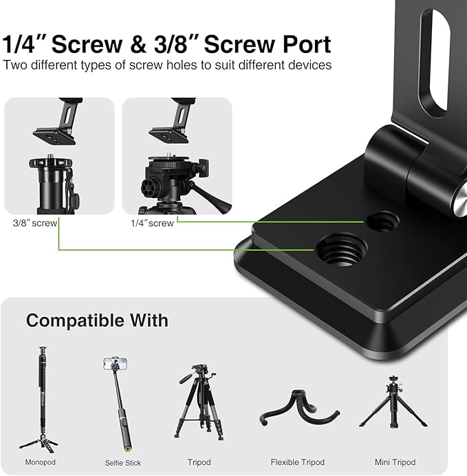 elitehood for Magsafe Phone Tripod Mount with Arca Port, Aluminum Magnetic iPhone Tripod Mount with 1/4" & 3/8" Screw, for Magsafe Phone Adapter Compatible with iPhone 16 15 14 13 12 Series, Black