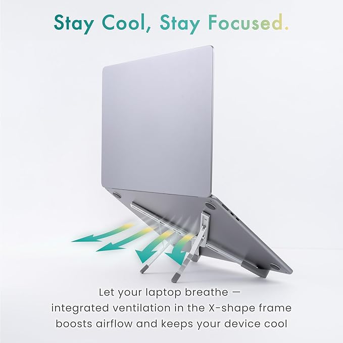 BELLEMOND | X-Shape Laptop Stand – Adjustable Aluminum Riser, 5 Height Levels, Lightweight & Foldable, Ventilated, for Laptops and Tablets up to 17.3" | Midnight Black