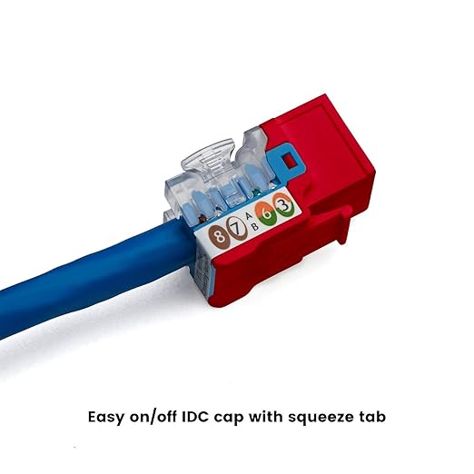 TRUE CABLE Cat6A Keystone Jack, Unshielded (UTP), 90 Degree Punch-Down, PoE++ (4PPoE), UL Listed, ETL Verified, ANSI/TIA Certified, Modular RJ45 Female, Red, 12 Pack