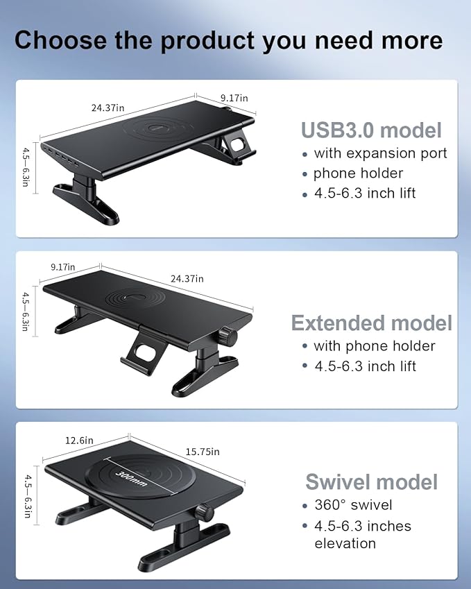 Monitor Stand Riser for Desk,360°Rotation Freely Height Adjustable by Knob,4.4-5.8 Inches,Ergonomic Monitor Stand Mount, Desktop Monitor Stands Riser for Computer,Laptop,Printer,Tv,White