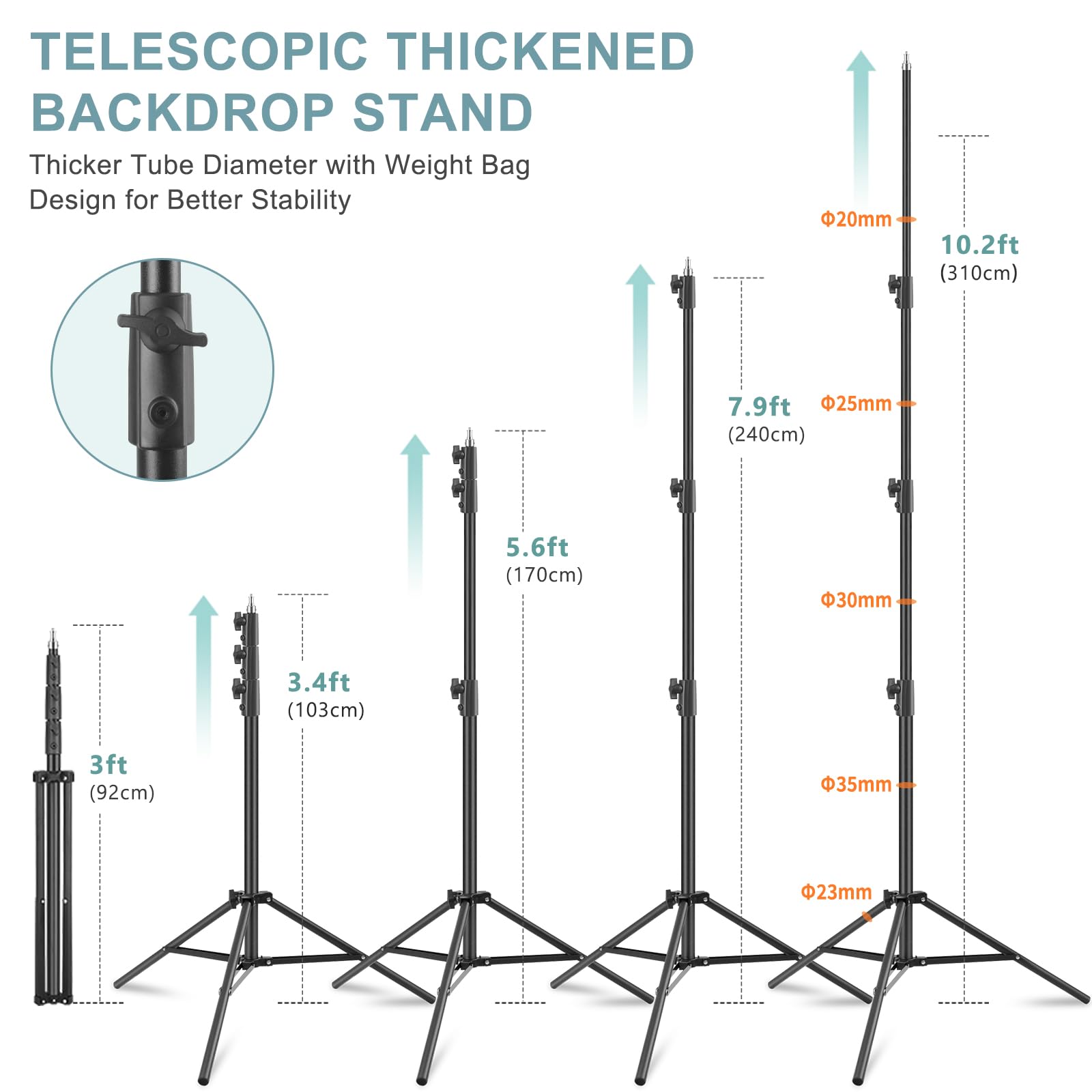 10.2x10Ft Heavy Duty Backdrop Stand, MSKIRA Adjustable Backdrop Support System Kit, Photoshoot Background Stand for Parties, Advertising Display with 6 Clamps, 4 Clips, 2 Sandbags, Carry Bag