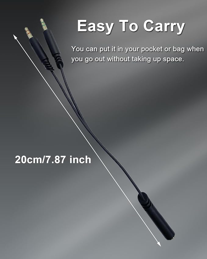 Headphone Splitter 3.5mm Female to 2 Dual 3.5mm Male Headphone Mic Audio Y Splitter Cable for Computer Headset Microphone Gaming Speaker to Dual Jack PC Laptop Adapter,Black