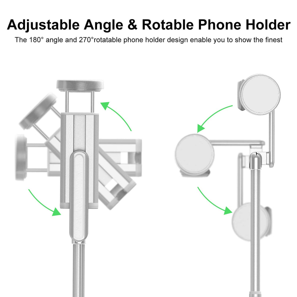 ATUMTEK Selfie Stick Tripod, 3-in-1 Extendable Aluminum Phone Tripod with Detachable Bluetooth Remote, Compatible with iPhone 17/16/15/14/13/12/11/11 Pro/XS Max/XR and Samsung Smartphones, White