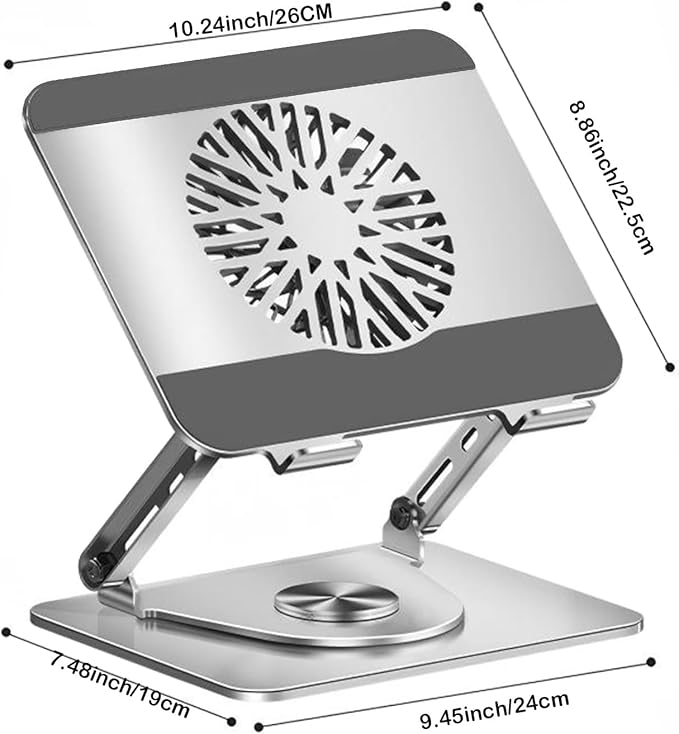 Laptop Cooling Pad 360° Rotating Laptop Stand with 5" Turbo Cooling Fan, 2 Adjustable Angle and 0-12 inches Tall Adjustable Cooling Pad Fits 10-17.3" laptops Pads