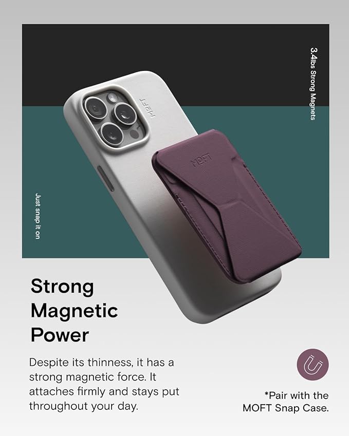 MOFT Magnetic Wallet Stand Compatible with iPhone 16/15/14/13/12 Series, Angle Adjustment & Magsafe Compatible MOVAS Phone Stand,BlackBerry