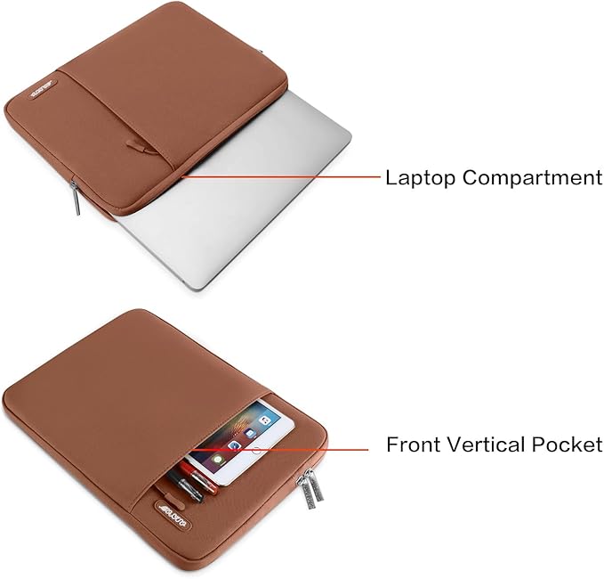 MOSISO Laptop Case 13.3 inch, 13-13.3 inch Laptop Sleeve Compatible with MacBook Air/Pro 13 / Pro 14, HP Dell ASUS Lenovo Notebook, Polyester Vertical Computer Sleeve Bag with Pocket, Caramel Brown