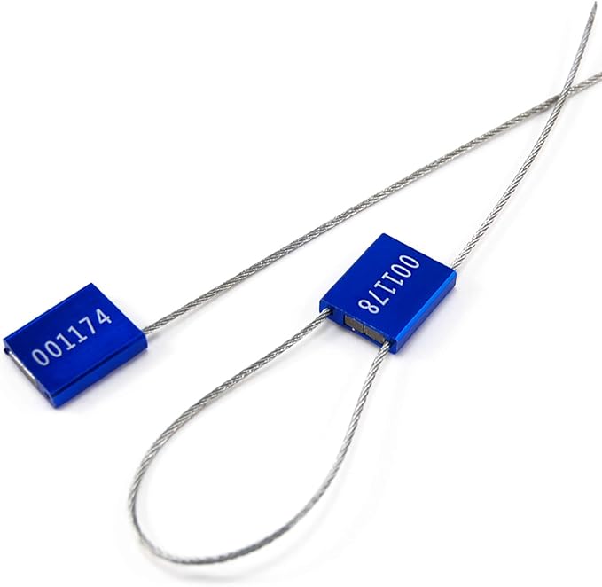 High Security Cable Seals Metal Container Seals Pull Tight Alumium Shipping Security Tags for Logisitics ISO 17712 Certificated (Pack of 100, Blue)