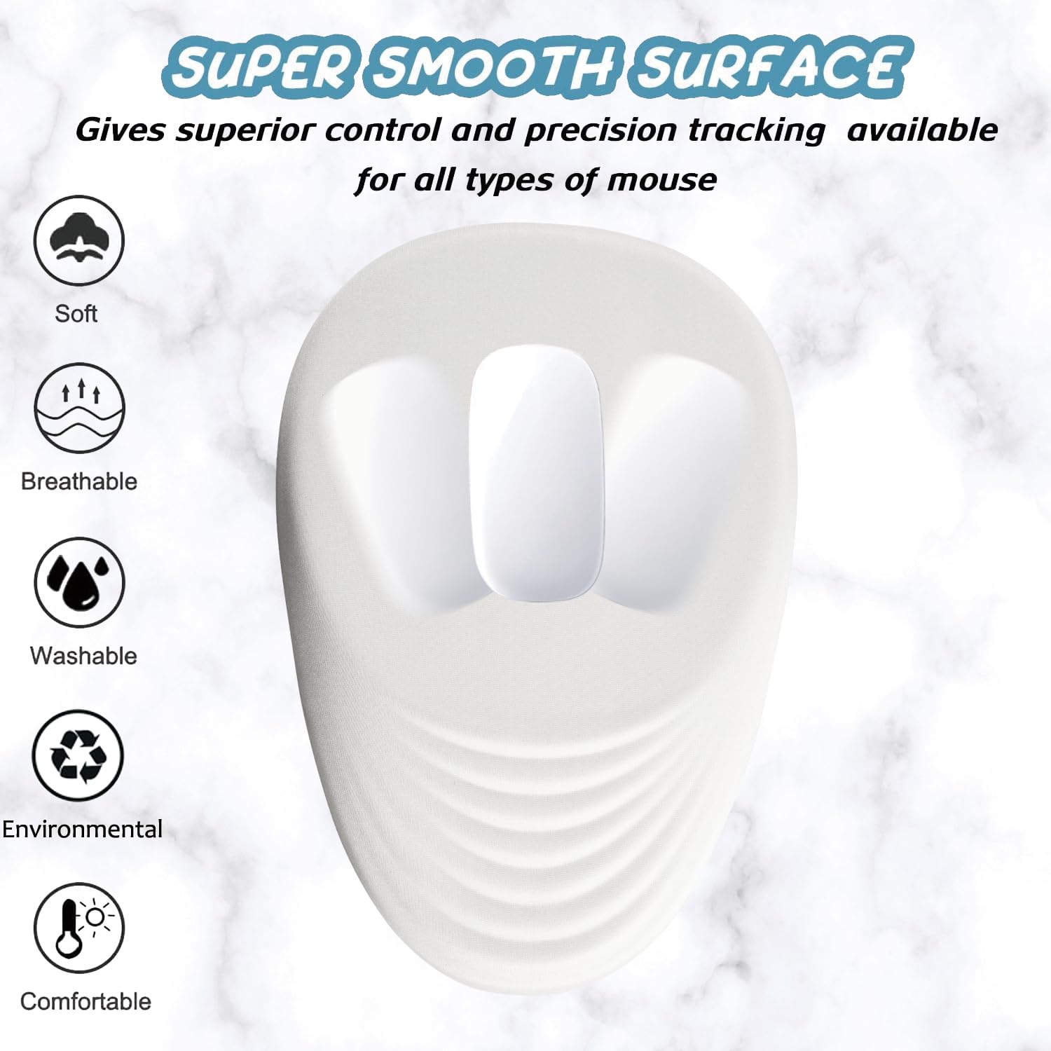 Armanza Ergonomic Mouse Pad Wrist Support, White Mouse Pad with Wrist Rest, Entire Memory Foam & Non-Slip PU Base MousePads with Massage Design for Pain Relief, Desk, Office, 12" x 8" x 1.2" Inch