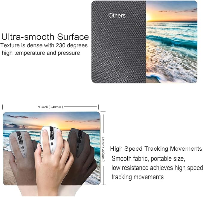Mouse Pad, Beach Mouse Mat, Square Waterproof Non-Slip Rubber Base Computer MousePads for Desk Office Laptop