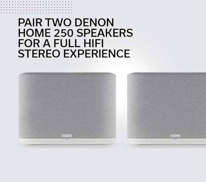 Denon Home 250 Wireless Smart Speaker – Mid-Size, Stereo Sound, Wi-Fi & Bluetooth, HEOS Built-in, Alexa Built-in, Siri & AirPlay 2, Spotify Connect, Multi-Room Support, White