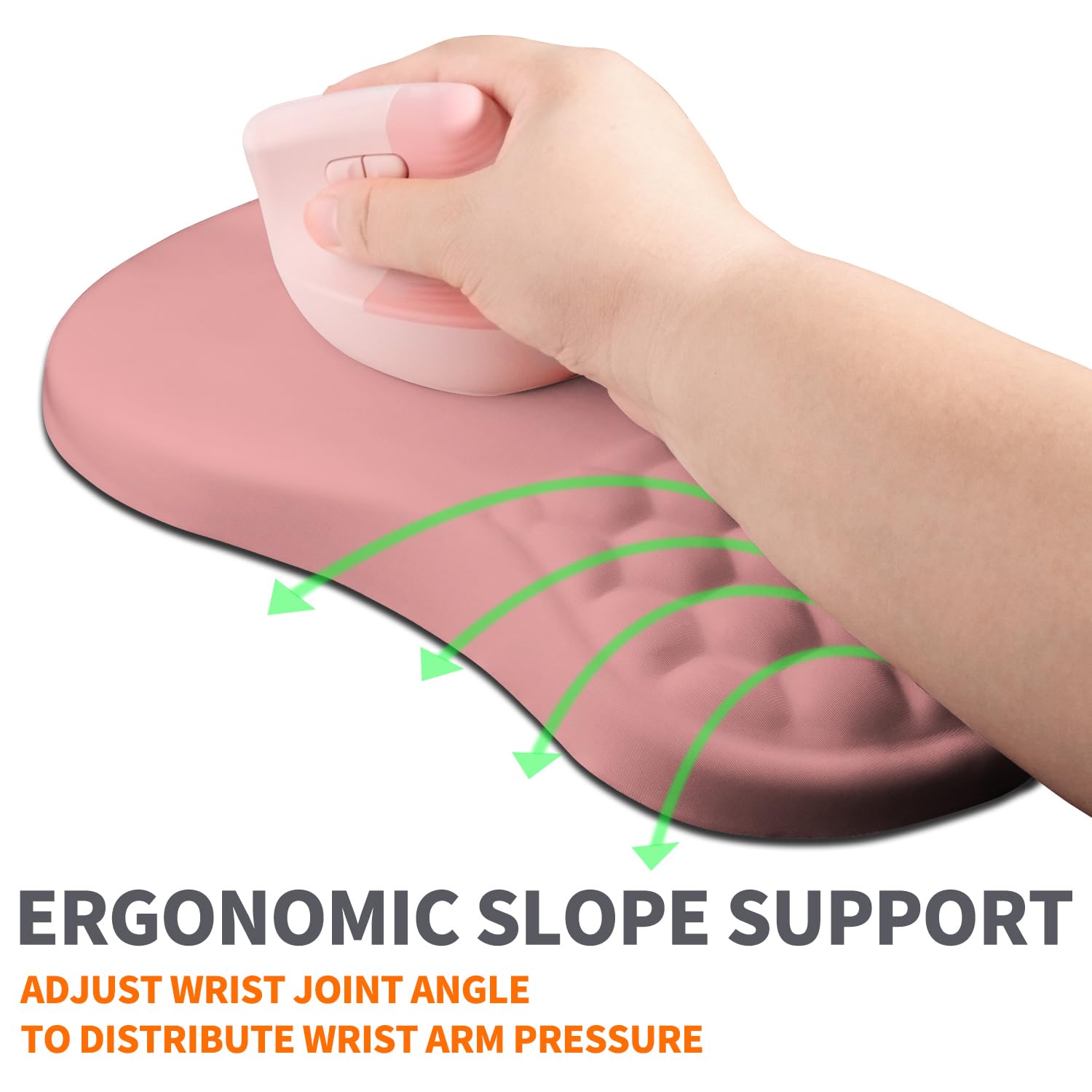 Armanza Ergonomic Joint Wrist Support Mouse Pad with Memory Foam Cushion Massage Bump, Carpal Tunnel Pain Relief Mousepad Slope Design for Wrist Rest, 11.8x7.9 in, Pink