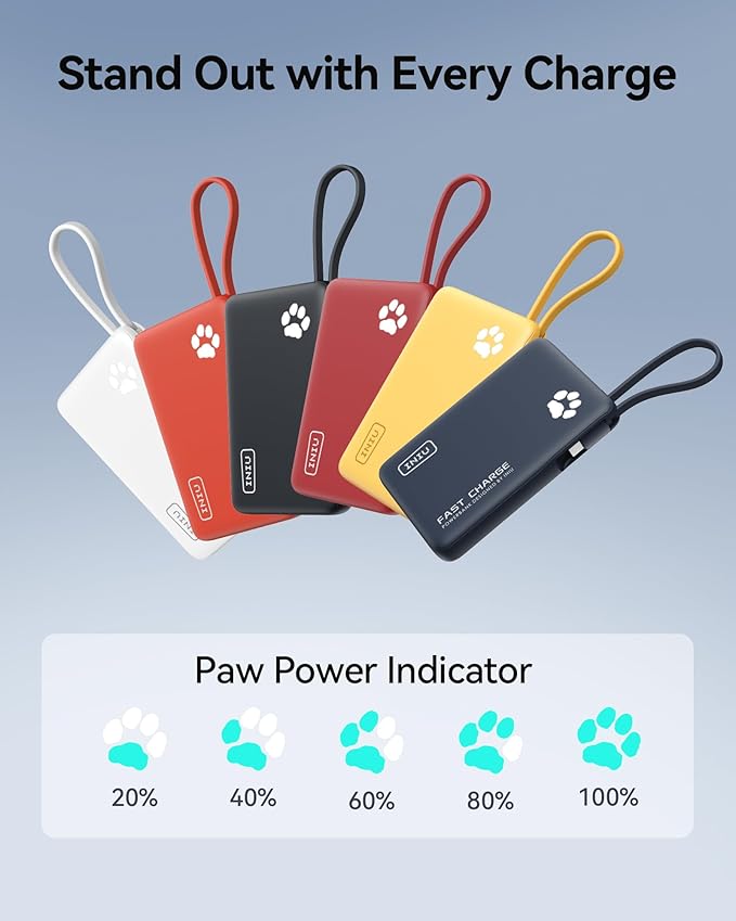 INIU Portable Charger, Slim 10000mAh Power Bank with Build in USB-C Cable, 20W Fast Charging Mini Battery Pack, Travel Trip Flight Cruise Ship Essentials for College Students Travelers Boys Girls, Red