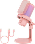 FEELWORLD VM1 Pink Gaming PC USB Microphone Condenser Mic with Noise Cancellation Mute RGB Light, Computer Accessories Gifts for Gamer YouTube Twitch Podcast Streaming Recording Online Chat PS4 PS5