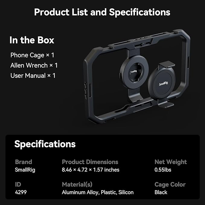 SmallRig Universal Quick Release Phone Cage, Aluminium Alloy Magnetic Smartphone Video Rig Support for MagSafe, Phone Video Rig for iPhone 16 15 14 Pro Max for Samsung for Huawei and More