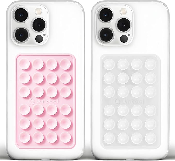 Anteel Medium-Sized Silicone Suction Phone Case Adhesive Mount, Enhanced Suction Power and Upgraded Thickened Sticky Phone Grip, Durable, Hands-Free Sticky Phone Holder, 2.28"x3.46" (LPK&TP)
