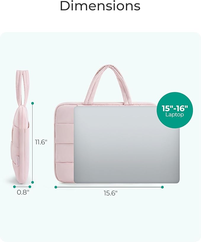 BAGSMART 15.6 Inch Laptop Case, Lightweight Puffy Laptop Sleeve with Handle, Compatible with MacBook Air Pro 15 16 Inch M4 M3 M2 M1, Laptop Bag for Women Fitted with Dell,HP, Pink