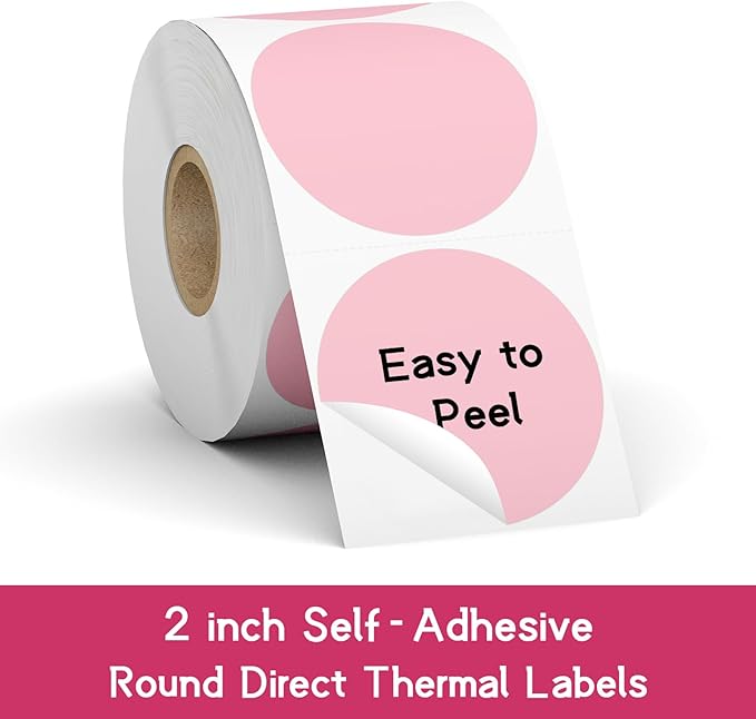 6 Rolls 2 Inch 6-Color Assorted Circle Direct Thermal Stickers Labels, Self-Adhesive Round Direct Thermal Labels for Business, DIY, Code, Name Tag, Envelope Seal - 4500 Labels