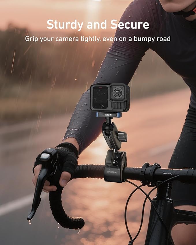 TELESIN Super Clamp Mount | Bike Handlebar Mount for Hero 13 | Power Suction Magnetic Design | 360° Rotation Ball Head | Fits 9-38mm Handlebar for Bike/Bicycle/Motorcycle
