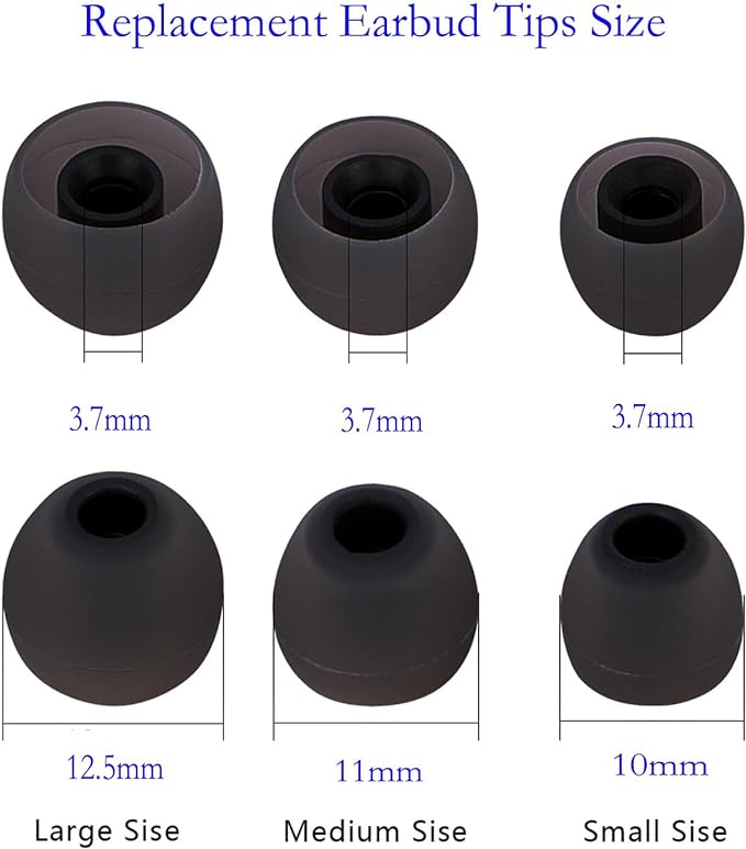 Earbud Tips Replacement Earbud Tips Ear Bud Replacement Pieces Silicone Soft and Comfortable Fit for Inner Hole from 3.8mm - 5.1mm Earphones 9 Pairs S/M/L Gray-Black