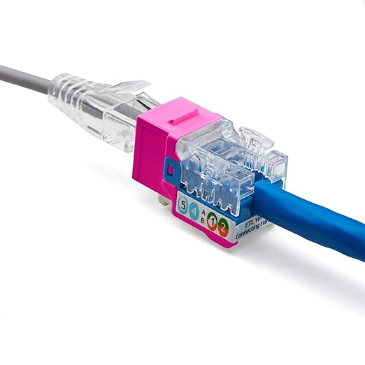 trueCABLE Cat6 Keystone Jack, Unshielded (UTP), 90 Degree Punch-Down, PoE++ (4PPoE) 100W, UL Listed, ETL Verified, ANSI/TIA Certified, Modular RJ45 Female, Pink, 24 Pack