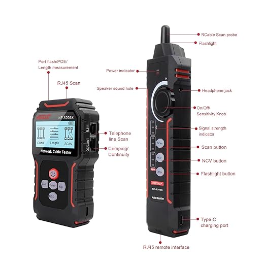 NOYAFA NF-8209S Network Cable Tester, Ethernet Cable Tester with PoE,NCV,Cable Length Test,Port Flashing,Multi-Function Trouble-Free Line Scan Mode,CAT5,CAT6 Line Tracer,LAN Network Cable Tracer Kit