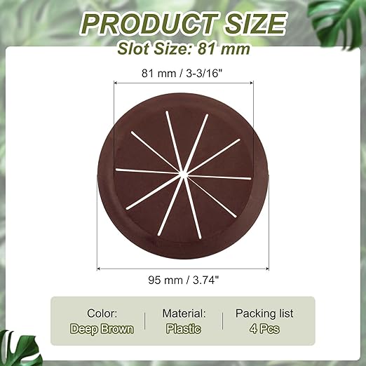 PATIKIL Desk Grommet 3-3/16", 4 Pcs Round Cable Grommet Cord Hole Cover with Adhesive Tape Flexible Table Wire Organizer for Office Home Table Countertop, Deep Brown