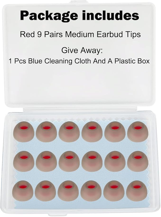 Earbud Tips Replacement - 9 Pairs, Compatible With Powerbeats 2/3, LG & Samsung Earbuds, Red Ear M