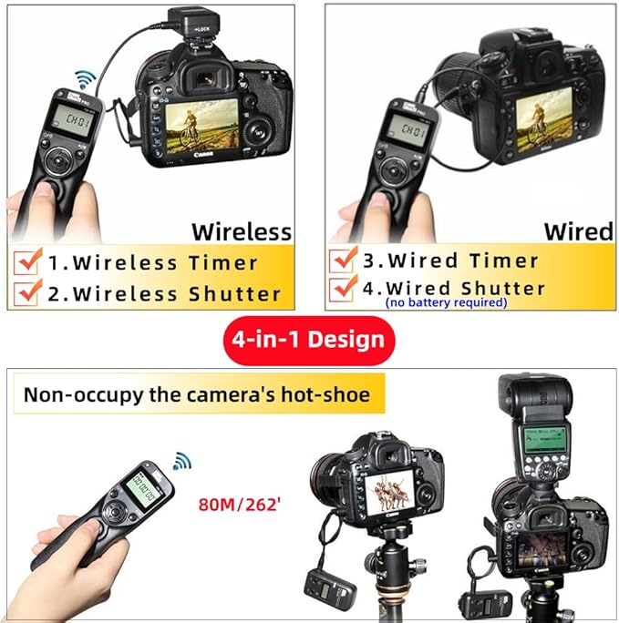 Pixel LCD Wireless Shutter Release Remote Control TW283-DC0 Compatible with Nikon Z8 Z9 D3 D810A D3s D4 D5 D6 D800 D850 D800E D810A D810 D700 D500 D300 D300s D200 F100 F90 F90X F6 F5 N90s D1X D2H