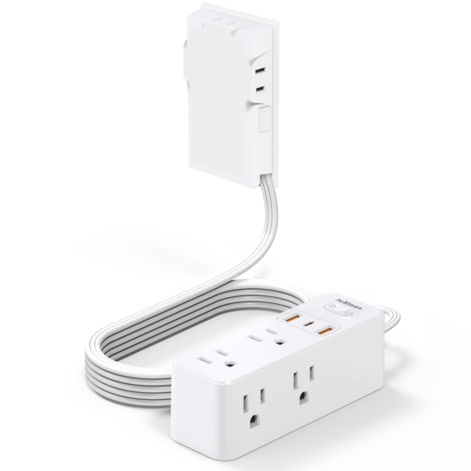 Power Strip Surge Protector with Flat Extension Cord Outlet Cover 6 AC Outlets(3 Wall Outlets Extender) 3 USB Ports (2USB C), 1050 Joules, Multi Plug for Home Office College Dorm Room Essential