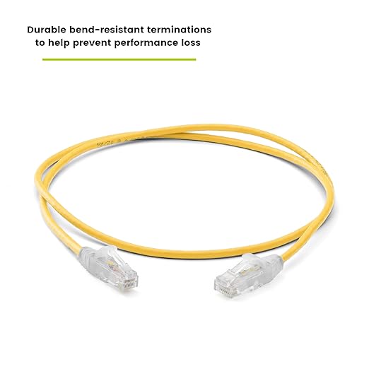 TRUECABLE Cat6 Component Rated Patch Cable, Unshielded (U/UTP), 2ft, Yellow, 28AWG Solid Copper, Snagless 10G High-Speed Ethernet Cable, PoE++ 4PPoE 100W, UL Listed, RoHS-3, 1 Pack