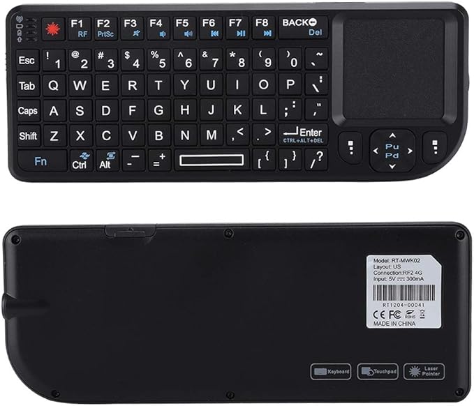 2.4GHz Touchpad Keyboard,A8 Mini Rechargeable Ultra-Thin Mini USB Backlit Keyboard with IR Light for HTPC for PS3/4 for 360 and ONE(QWERTY Keypad)